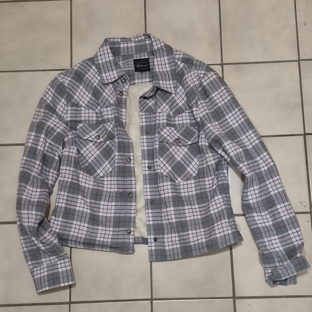 Jachs Gray and Pink Plaid Utility Jacket